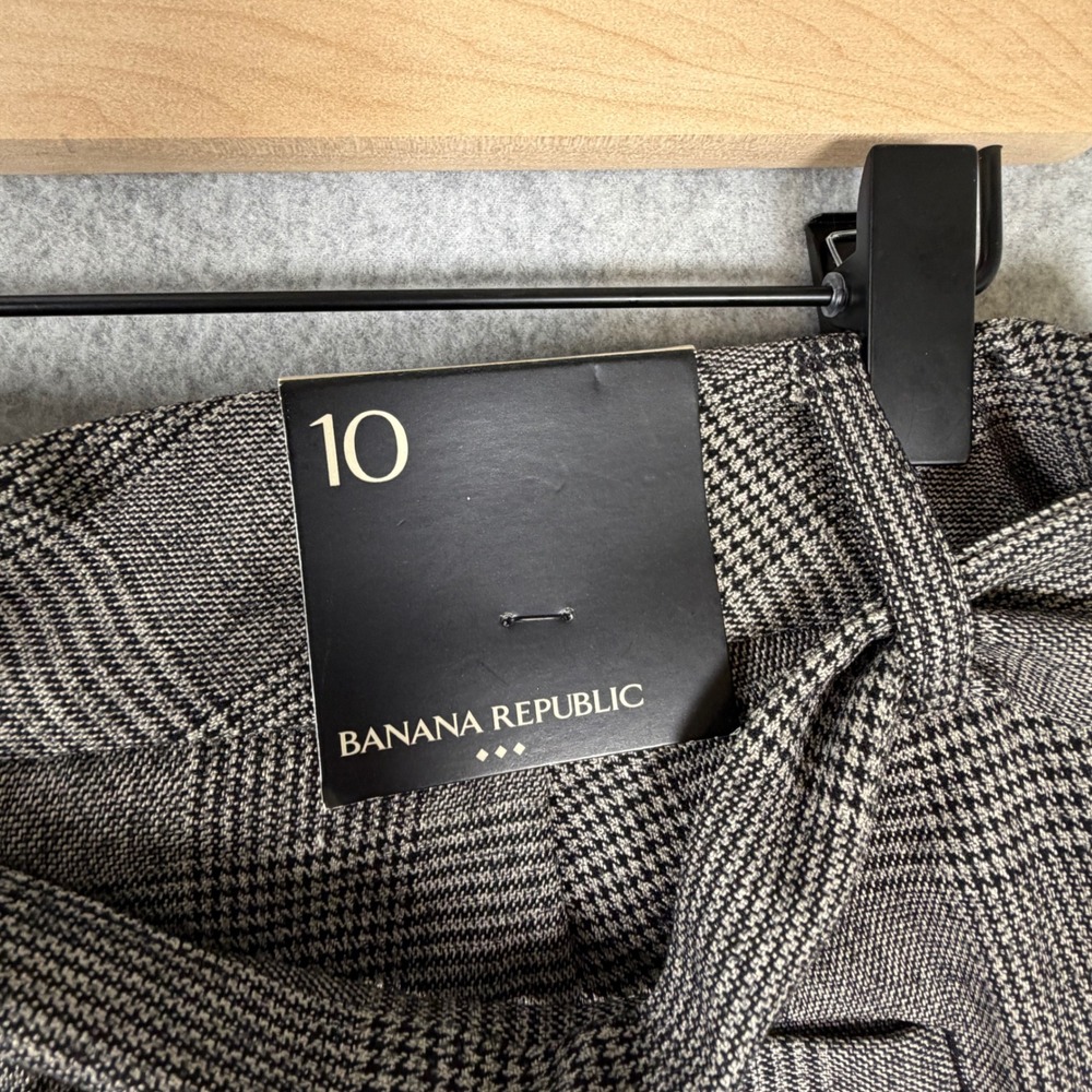 NWT Banana Republic Pleated Tapered Cuffed Pants Charcoal Glen Plaid Y2K Preppy - Picture 4 of 10